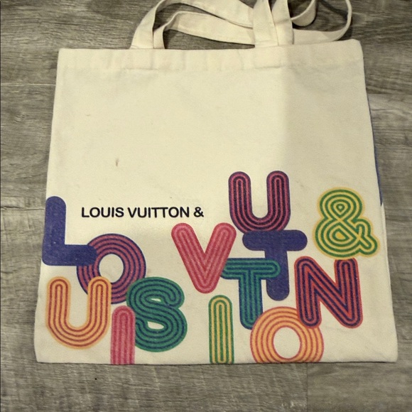 Inspired Louis Vuitton Cream Tote with Multicolor Design - Picture 2 of 4